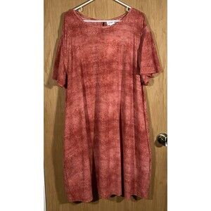 LuLaRoe Roselyn Dress 3XL Rust Red Ribbed Keyhole Tie-Dye Flutter Sleeve NWT